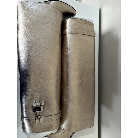 Givenchy Shark Lock Knee High Boots Womens Size 40.5 Gold Leather New - Picture 11 of 14